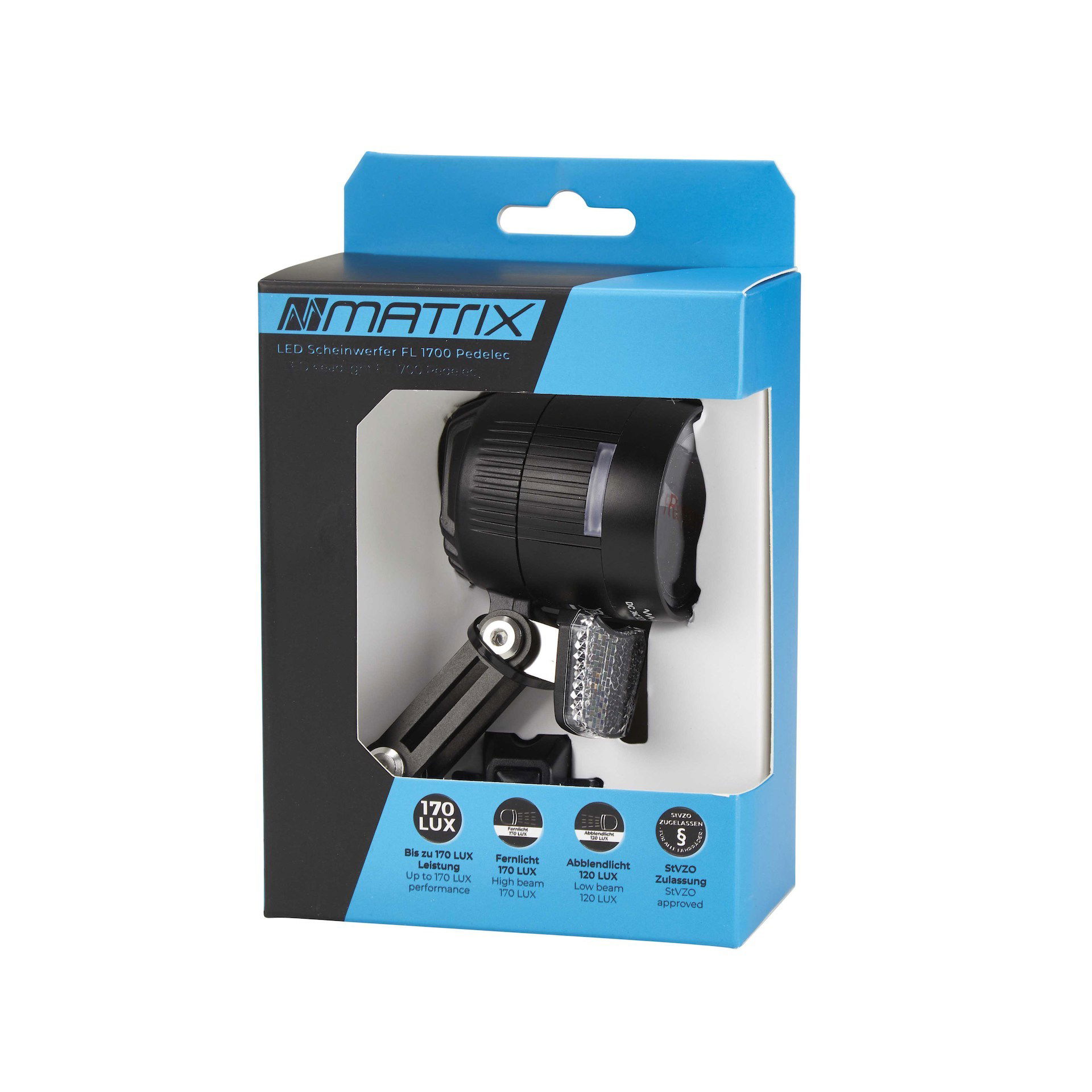 MATRIX E-Bike LED Scheinwerfer 170 LUX FL1700 schwarz