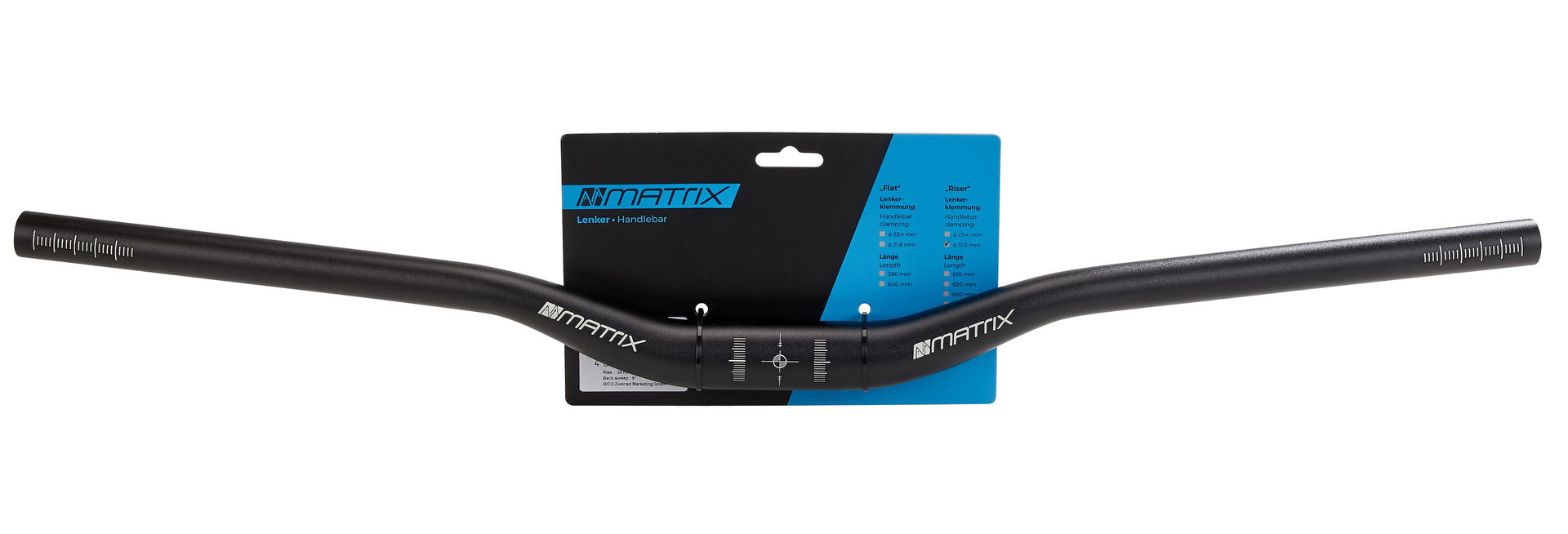 MATRIX MTB Lenker Riser HB7 Lenkerklemmdurchmesser: 31,8 mm Griffweite: 700 mm Höhe: 30 schwarz-matt