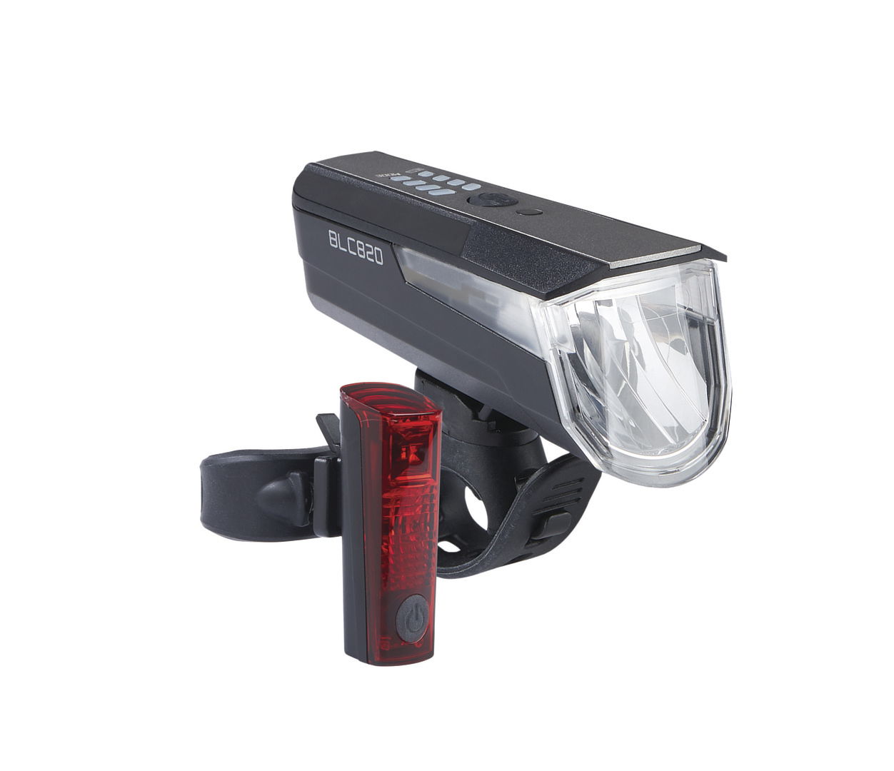 MATRIX LED Akkuleuchten Set 80 LUX BLS 800 inkl. USB-Ladekabel Befestigung: Lenker / Sattelstütze schwarz