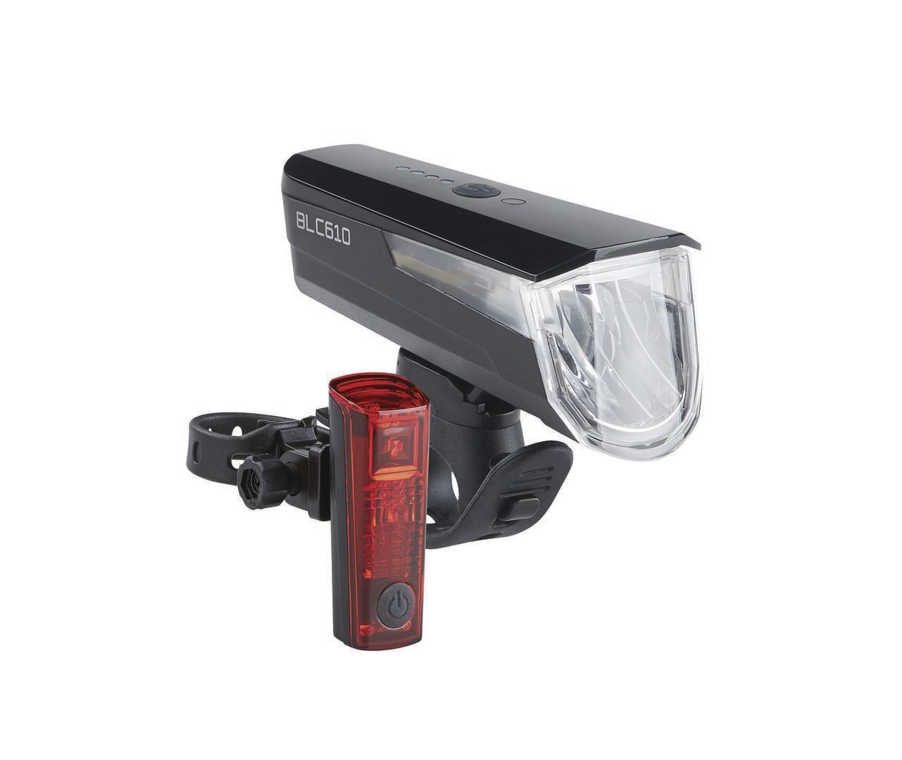 MATRIX LED Akkuleuchten Set 60 LUX BLS 600 inkl. Fahrradhalterung mit Schnellverschluss Befestigung: Lenker / Sattelstütze schwarz