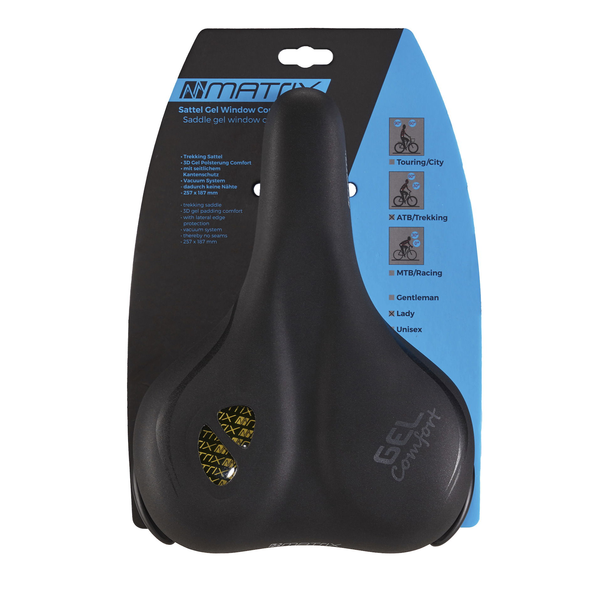 MATRIX Trekking Sattel Gel Window Comfort Damen Moderate Maße: 257 x 187 mm schwarz