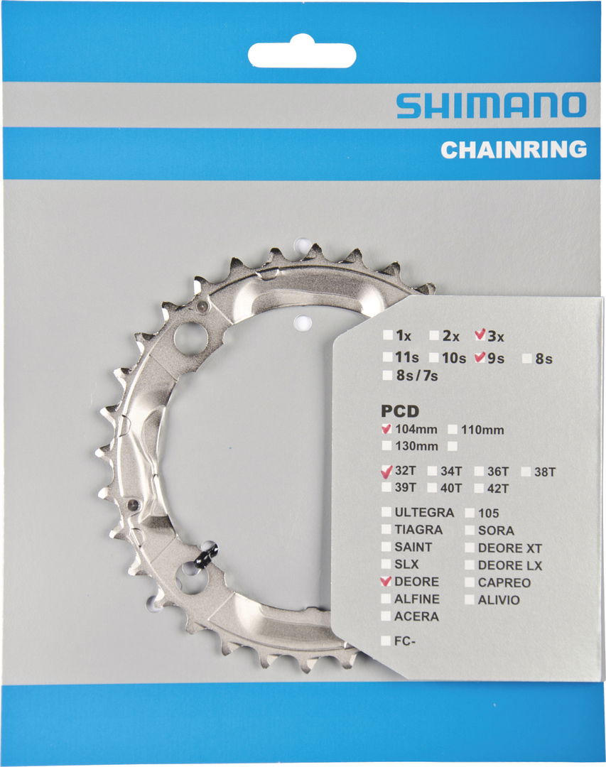 SHIMANO Kettenblatt Deore FC-M532 32 Zähne 104mm LK silber 9-fach Stahl
