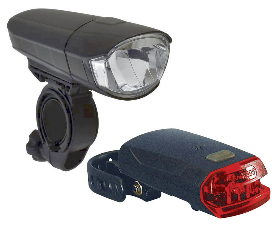 MATRIX LED Batterieleuchten Set 30 LUX BLS 23 inkl. Batterien 3 x AAA (Frontlicht) und 2 x AAA (Rücklicht) Befestigung: Lenker / Sattelstütze schwarz