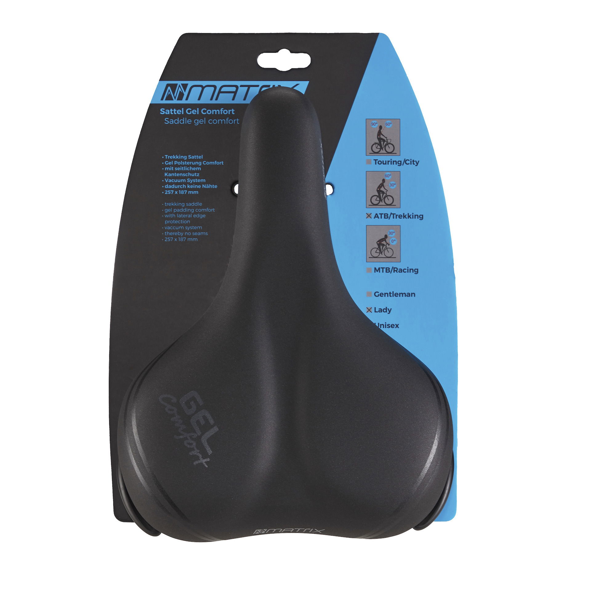 MATRIX Trekking Sattel Gel Comfort Damen Moderate Maße: 257 x 187 mm schwarz
