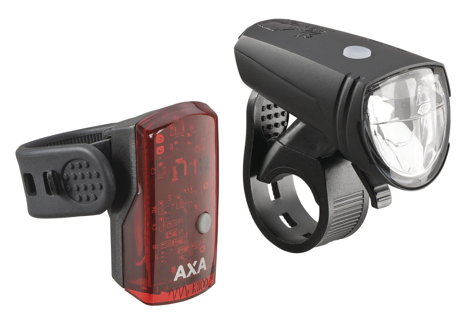 AXA LED Akkuleuchten Set Green Line 15 Lux Befestigung: Lenker / Sattelstütze schwarz