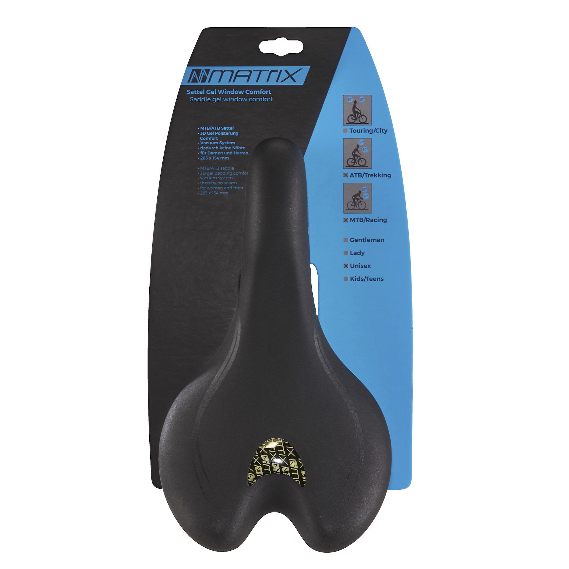 MATRIX Sport Sattel Gel Window Comfort Unisex MTB / ATB Maße: 283 x 154 mm schwarz