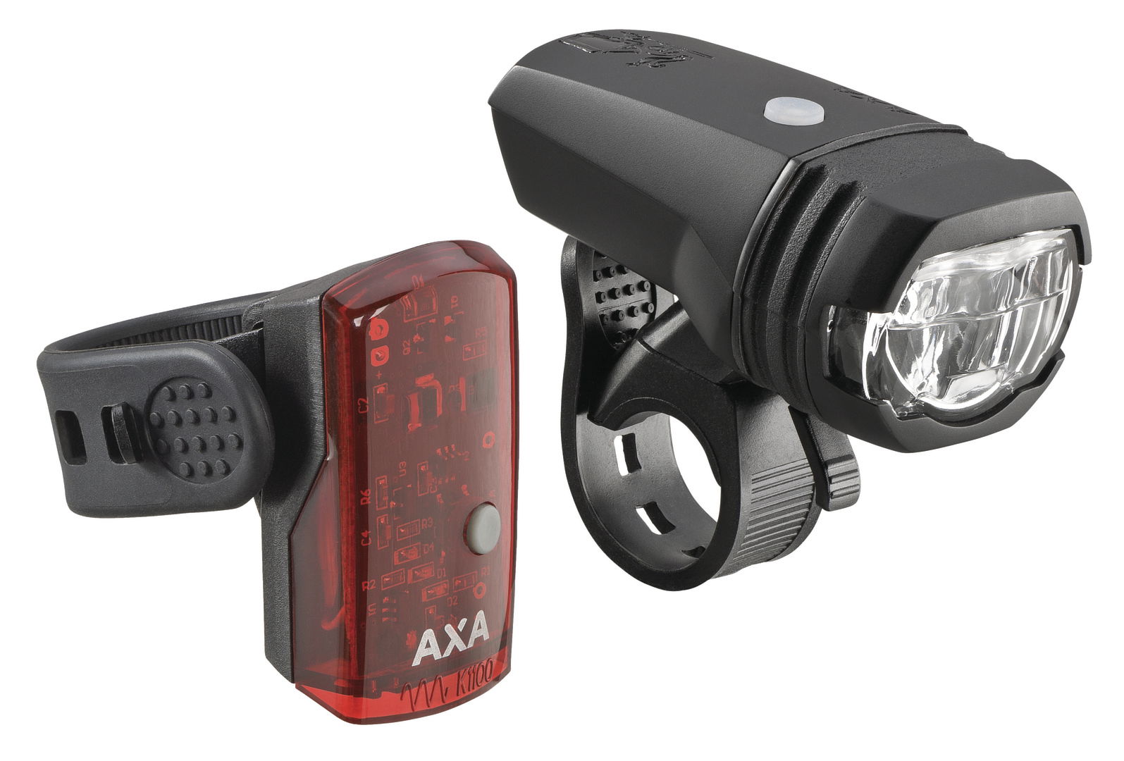 AXA LED Akkuleuchten Set Green Line 50 Lux Befestigung: Lenker / Sattelstütze schwarz