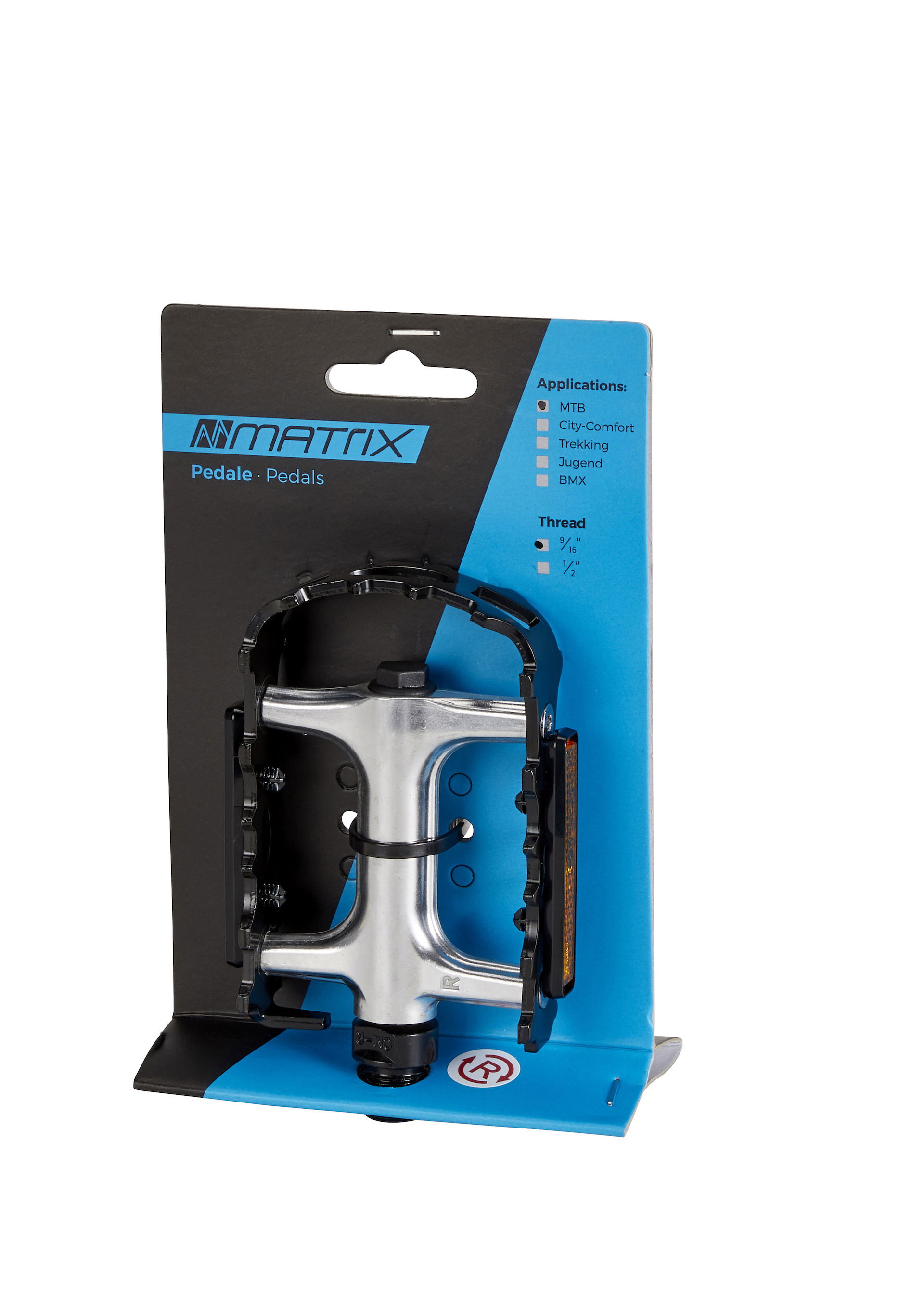 MATRIX MTB-/Renn Pedal PE42 Gewinde: 9/16 Zoll gedichtetes Industrielager schwarz / silber