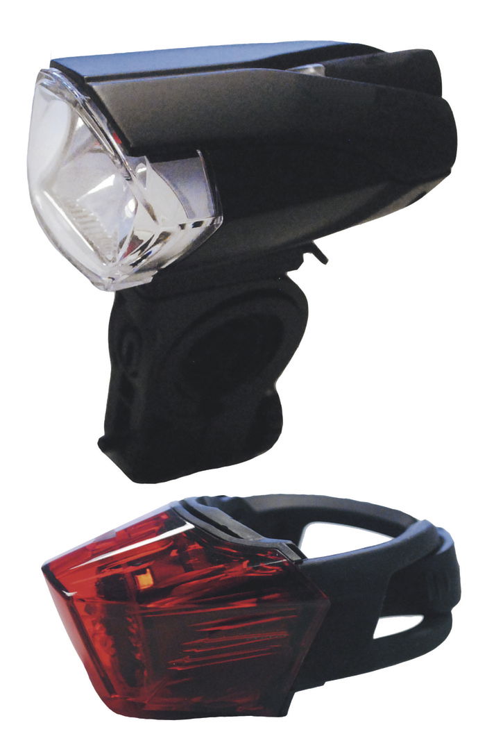 MATRIX LED Batterieleuchten Set 25 LUX BLS 15 inkl. Alkaline Batterien 3 x LR03AAA und 2 x CR2032 Befestigung: Lenker / Strebe schwarz