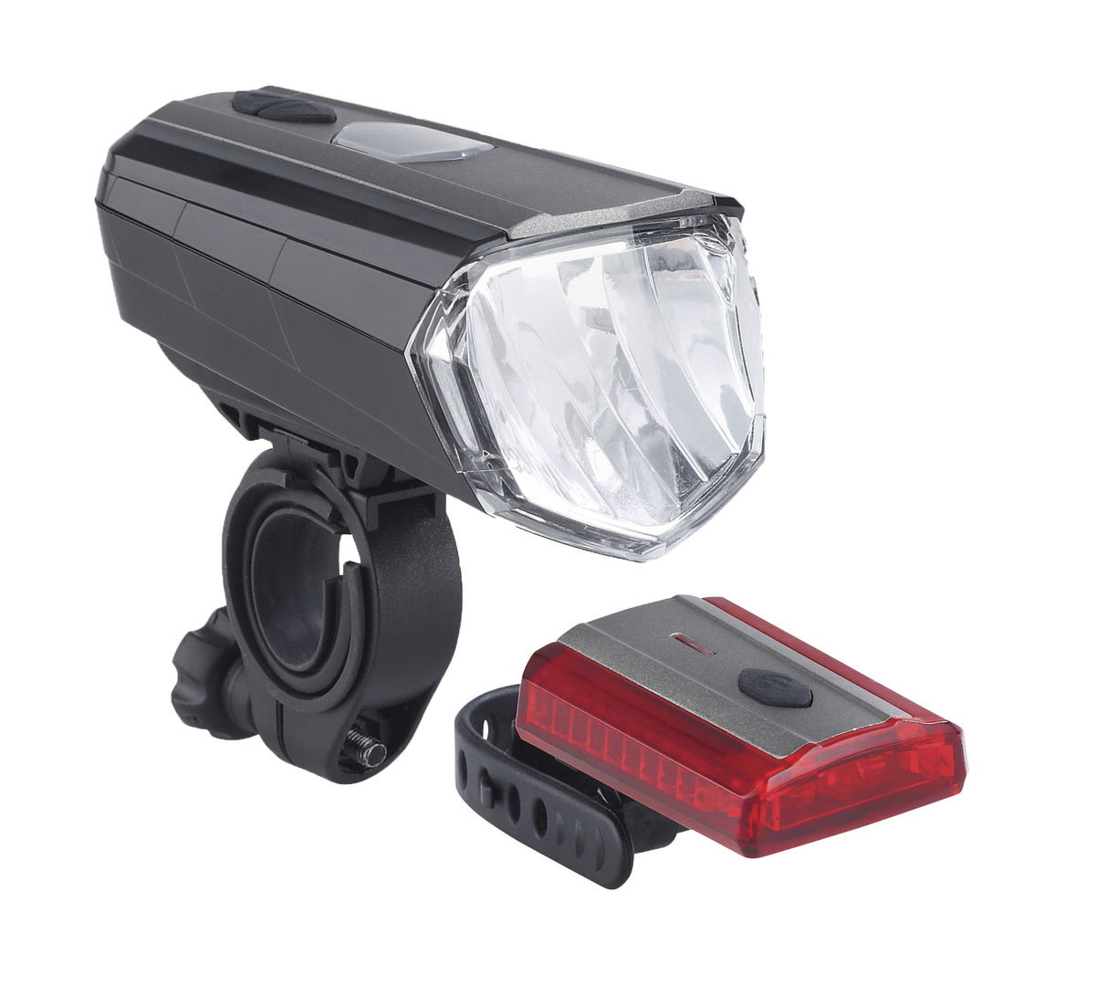 MATRIX LED Akkuleuchten Set 100 LUX BLS 26 inkl. Fahrradhalterung mit Schnellverschluss Befestigung: Lenker / Sattelstütze schwarz