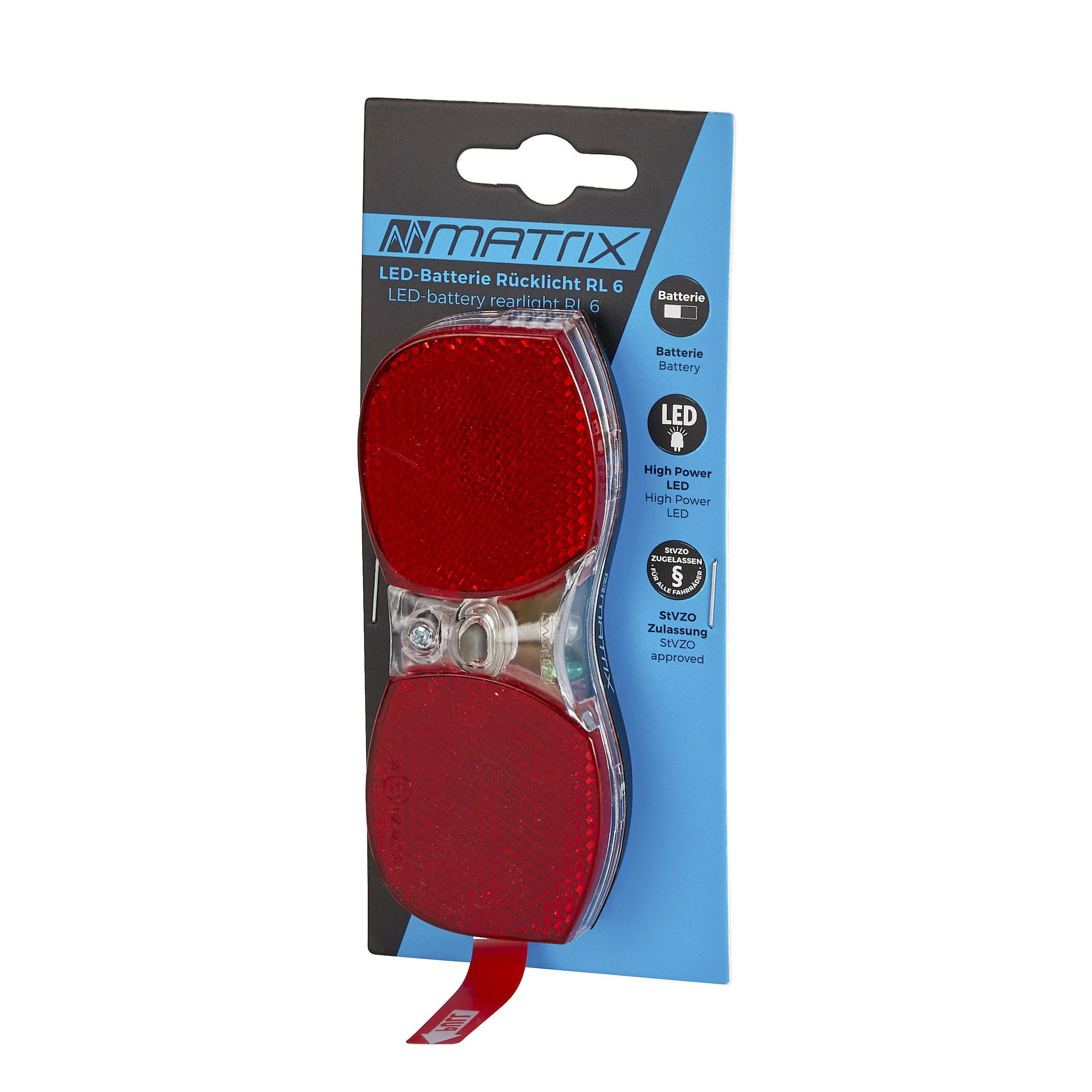 MATRIX LED Batterierücklicht RL6 inkl. Batterien Befestigung: Gepäckträger Bolzenabstand: 80 mm