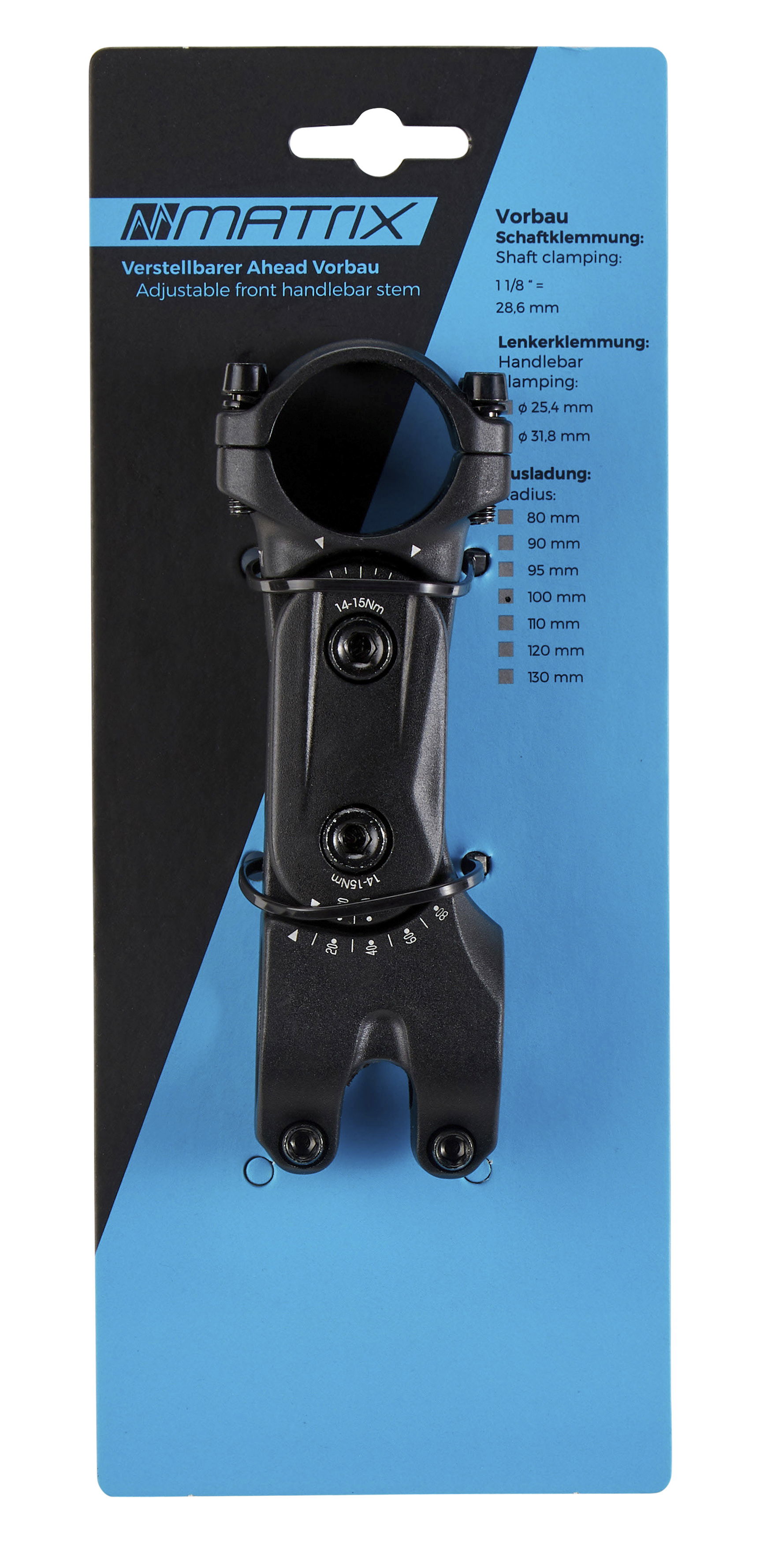 MATRIX Ahead-Vorbau Cobra Duo Lenkerklemmdurchmesser: 31,8 mm Auslage: 100 mm schwarz-matt