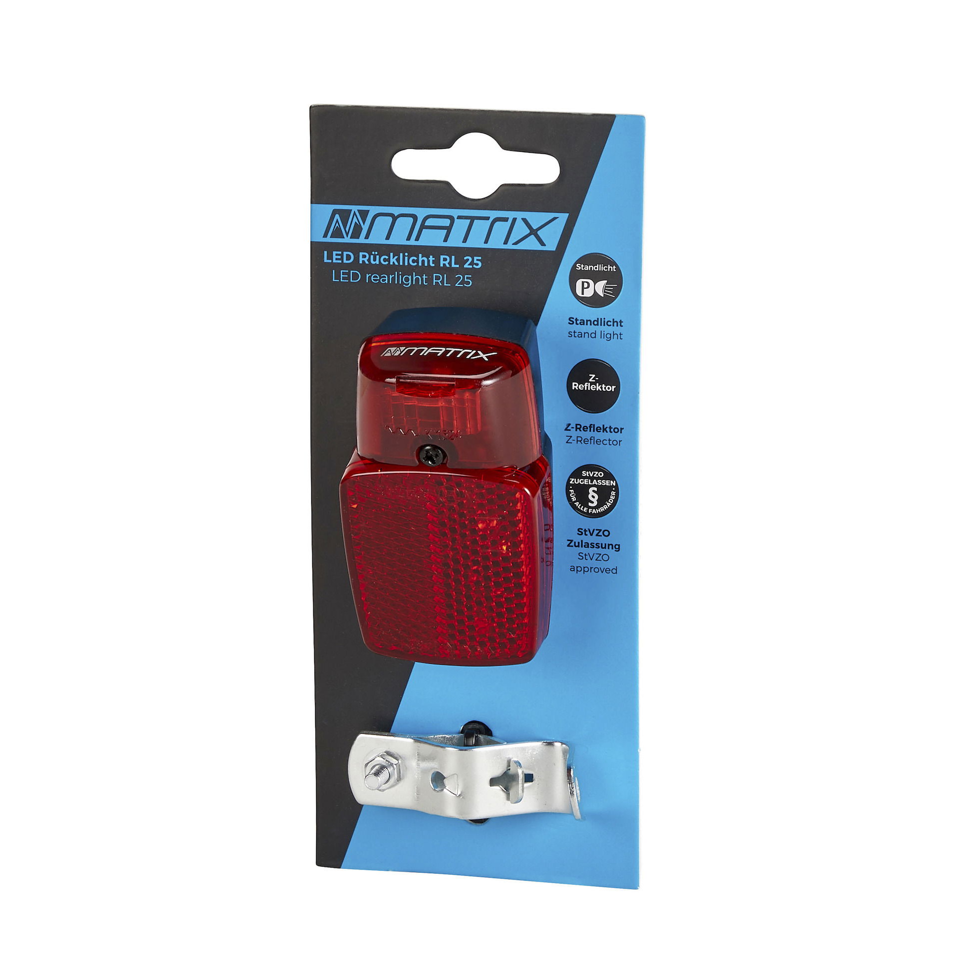 MATRIX Rücklicht RL25 für Schutzblech inkl. zusätzlichem Strebenhalter Befestigung: Schutzblech Doppelkontakt