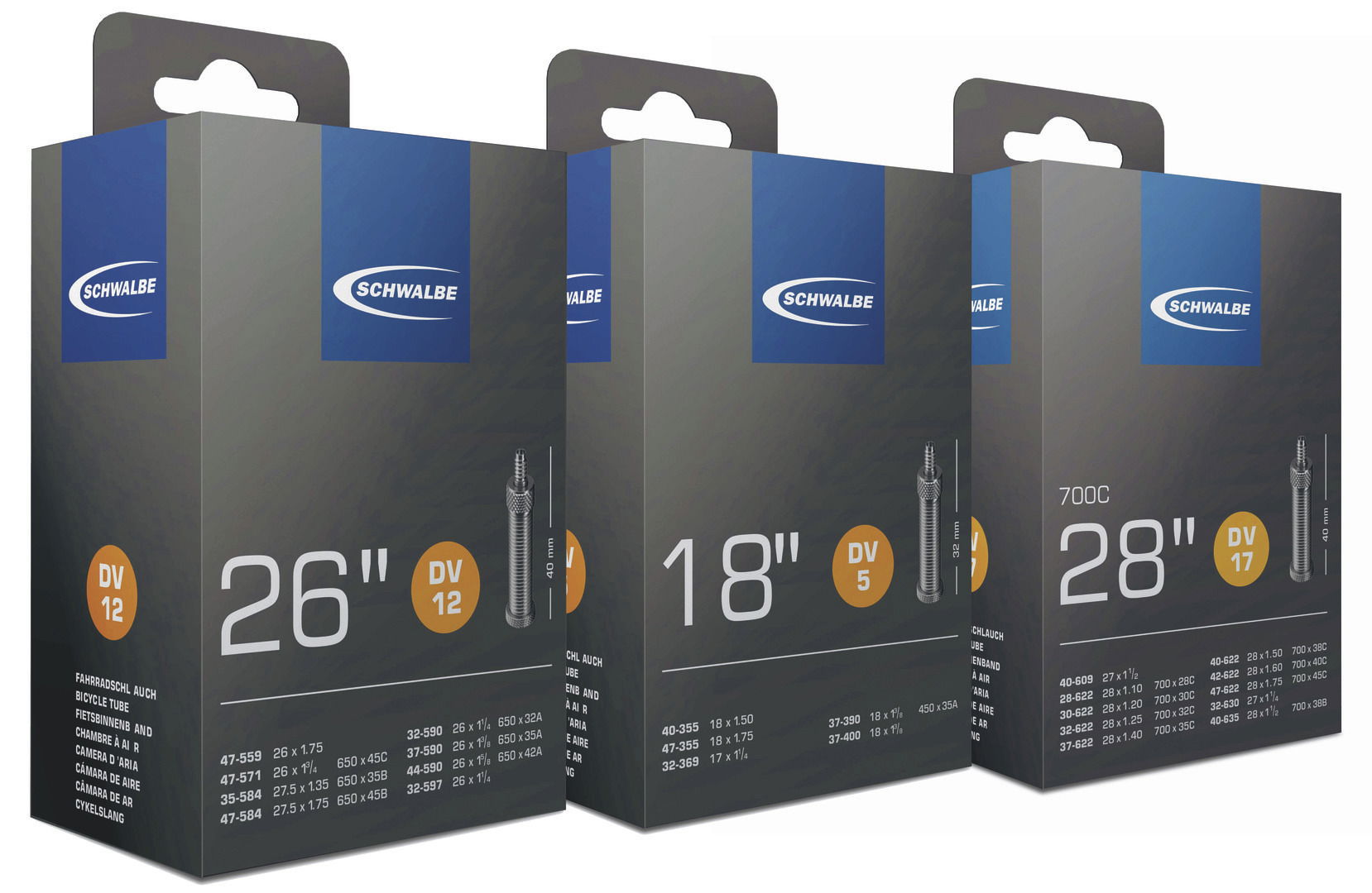 SCHWALBE Fahrradschlauch DV Ventil 27,5/28/29 Zoll ETRTO: 40/62-584/635 DV Schwalbe Nr.: 19 Ventillänge: 40 mm