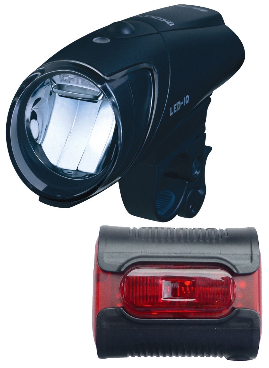 B&M Beleuchtungsset IXON IQ Premium/IXBACK Senso inkl. Halter, Netzgerät, USB-Kabel und 4x Akku Befestigung: Lenker schwarz