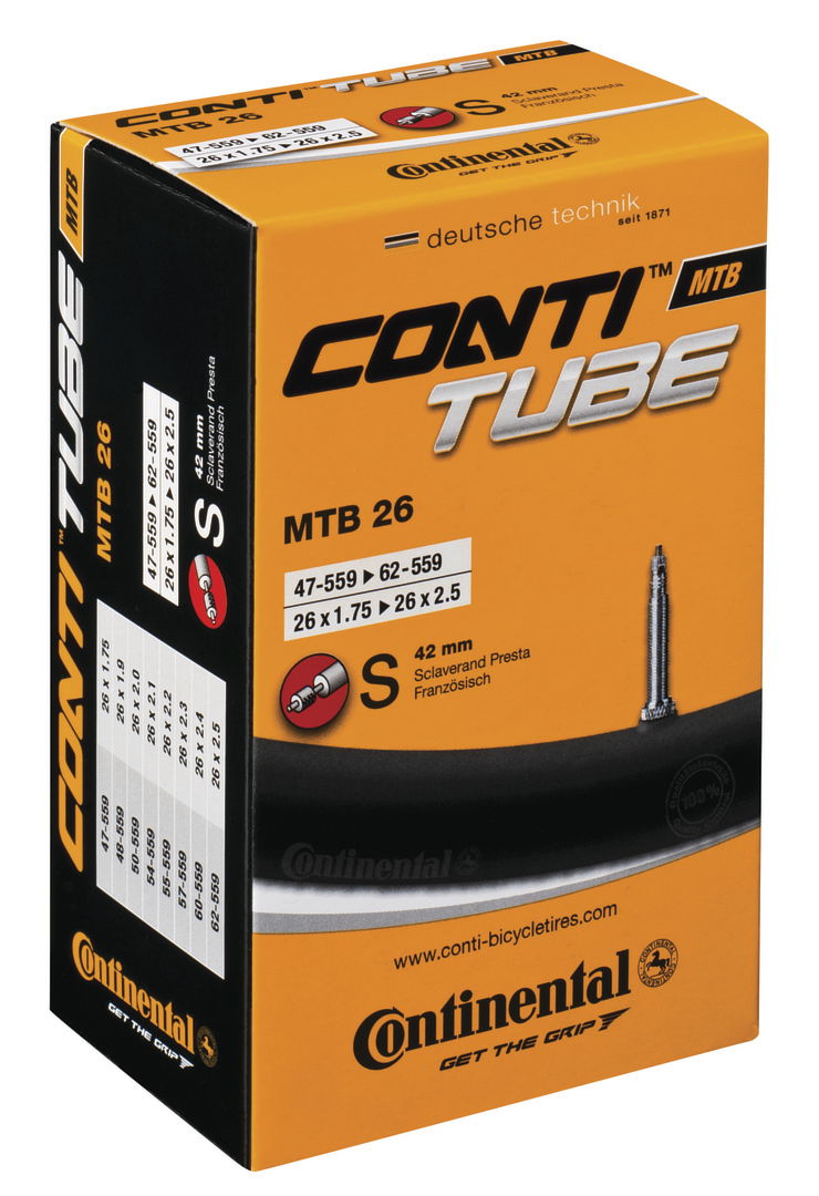 CONTINENTAL Fahrradschlauch 26 Zoll MTB SV Ventil ETRTO 47/62-559 42mm